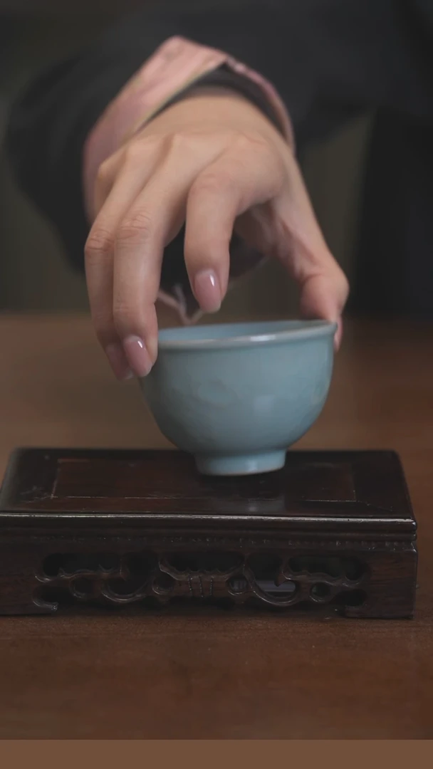 【闪购商品】清凉寺原产地仿古釉手工汝瓷鸡心杯