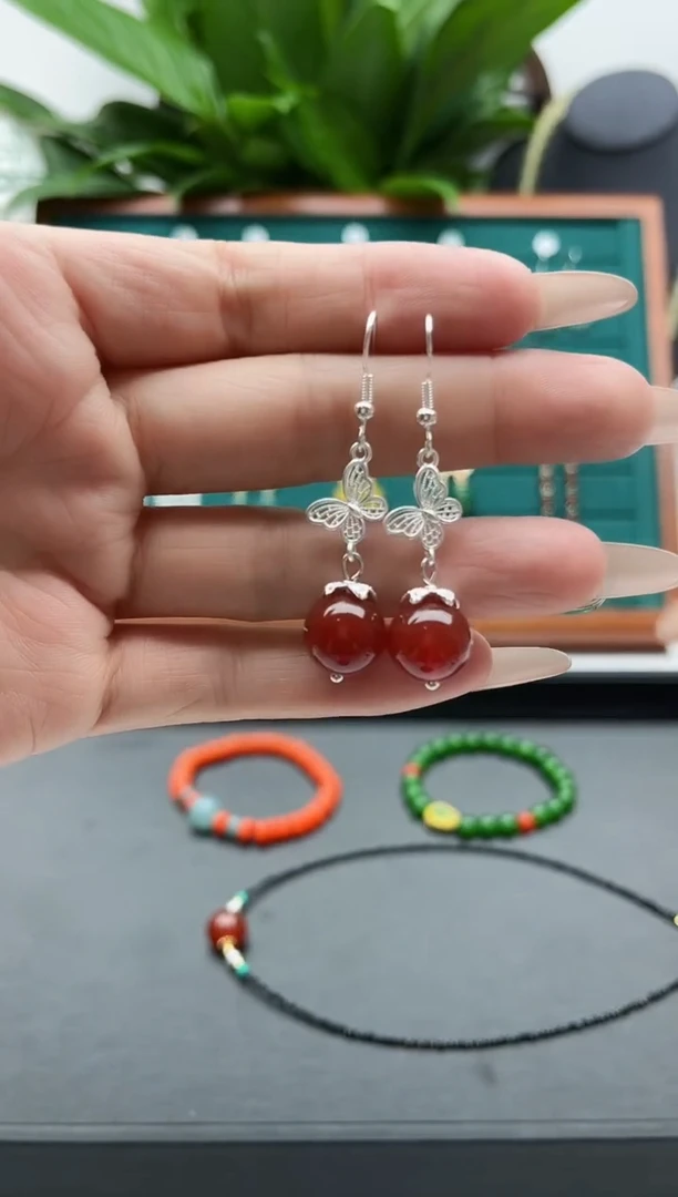 【闪购商品】南红玛瑙耳饰银S925镶嵌306