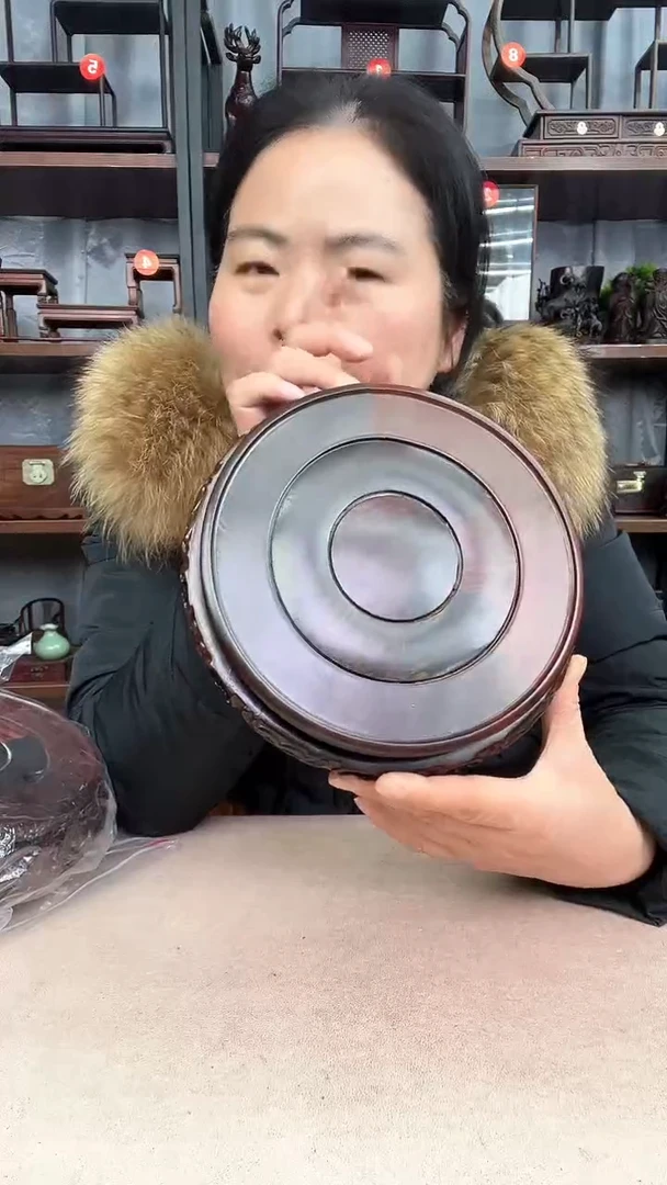 【闪购商品】乌木类端景台18公分旋转小李红木工艺品