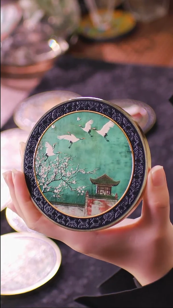 壹藏贰宝瑞鹤图图案铜圈杯垫一片