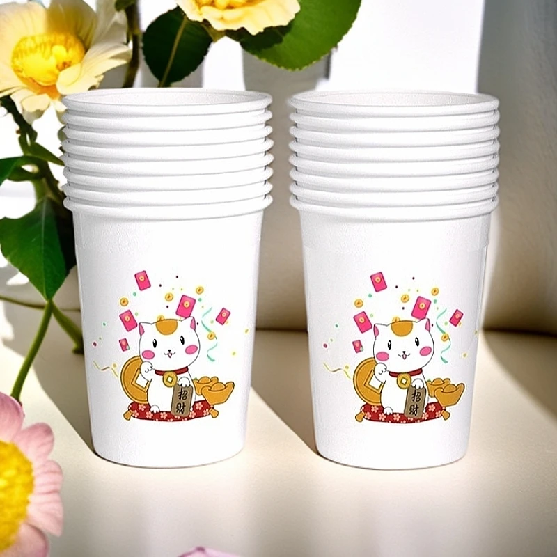 新款卡通可爱厂家直销纸杯一次性便宜高颜值水杯图案随机