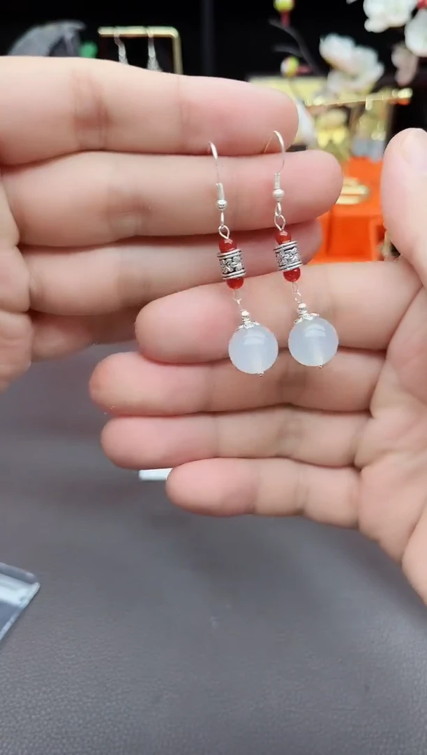 玛瑙/玉髓耳饰银S925镶嵌234000