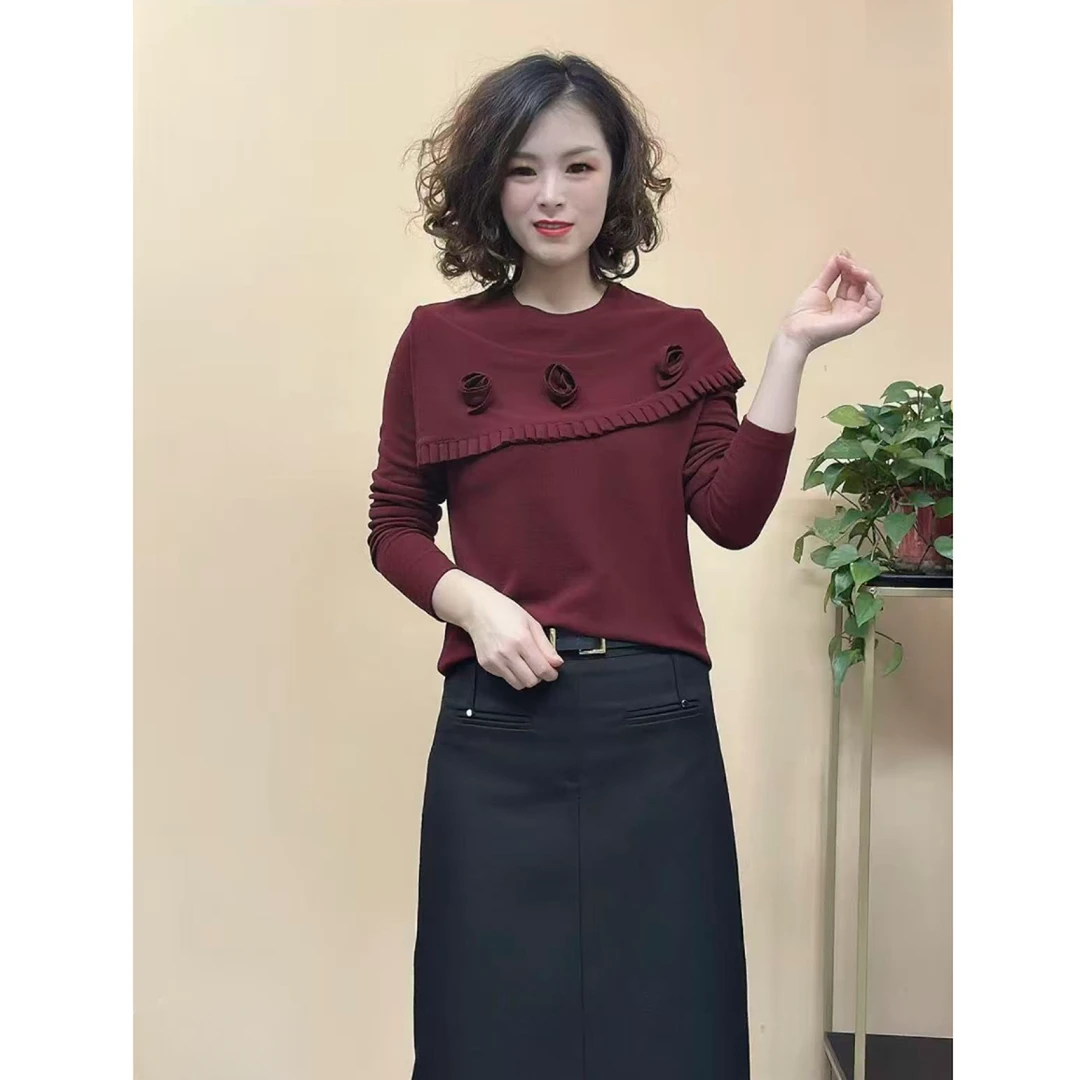 69075新款加厚保暖时尚设计感气质显瘦女神百搭洋气女士上衣长袖T