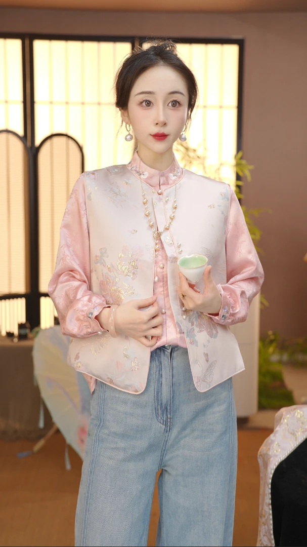秋季新款中国风百搭上衣立领复古锦绣马甲FB2509175