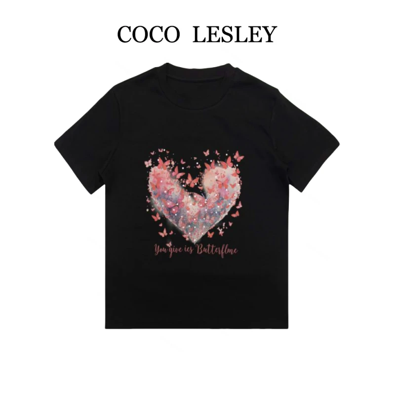COCO LESLEY夏季时尚百搭休闲气质圆领亮钻T恤3862