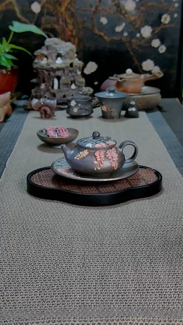 紫藤花壶+壶承柴烧柴烧