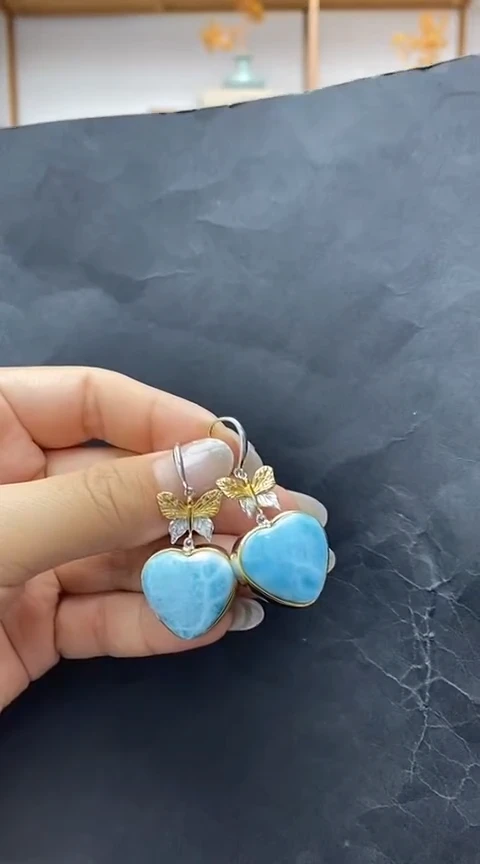 针钠钙石（海纹石）银S925镶嵌手链耳坠