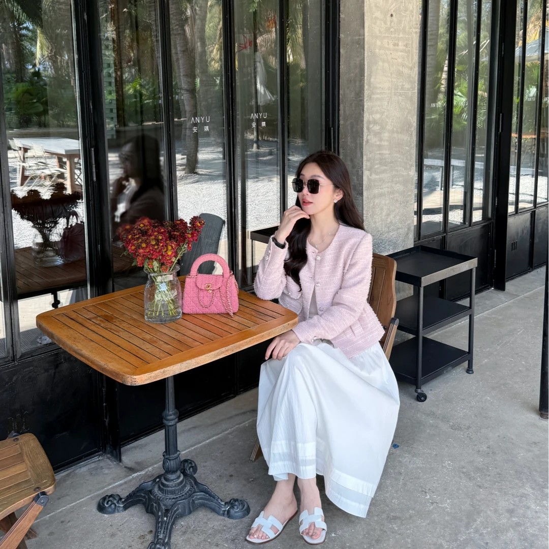 希娜 芝士莓莓 粉色飘带小香风短款外套