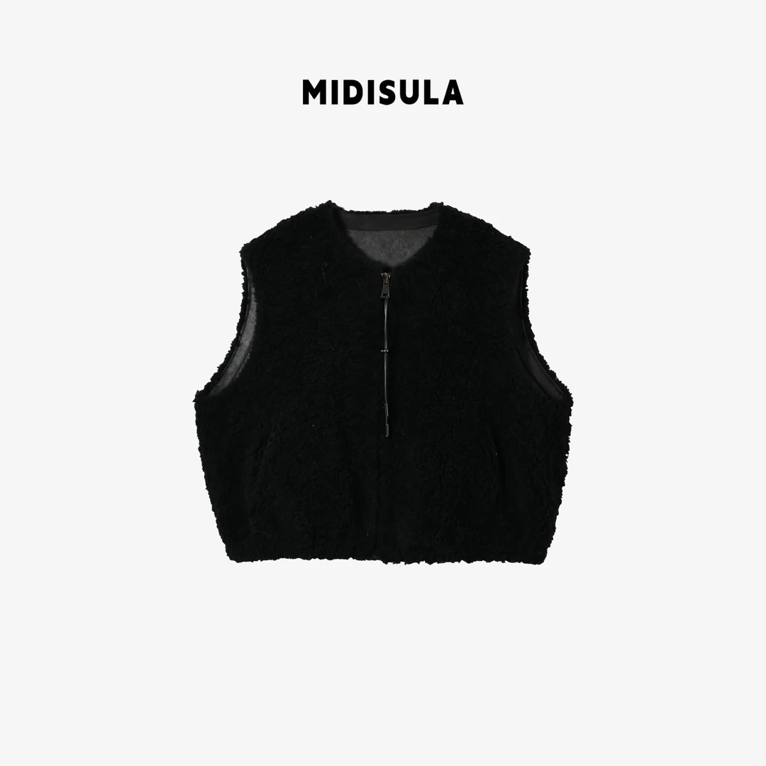 MDSL·美式秋冬新款设计感加厚软糯高级拉链羊羔毛马夹#02486