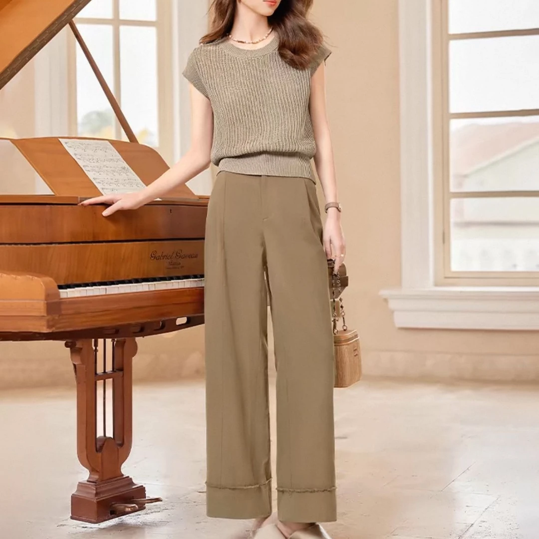 歌瑶时尚套装新款女装短袖上衣搭长款阔腿裤显瘦两件套ZB25Q687