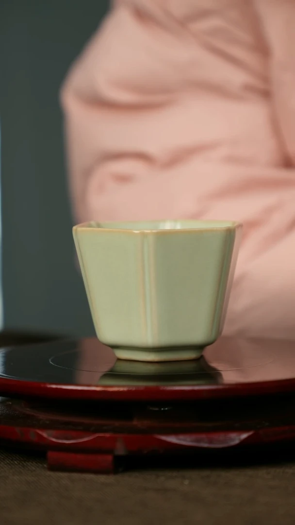 全品 粉青 六方杯 带底款