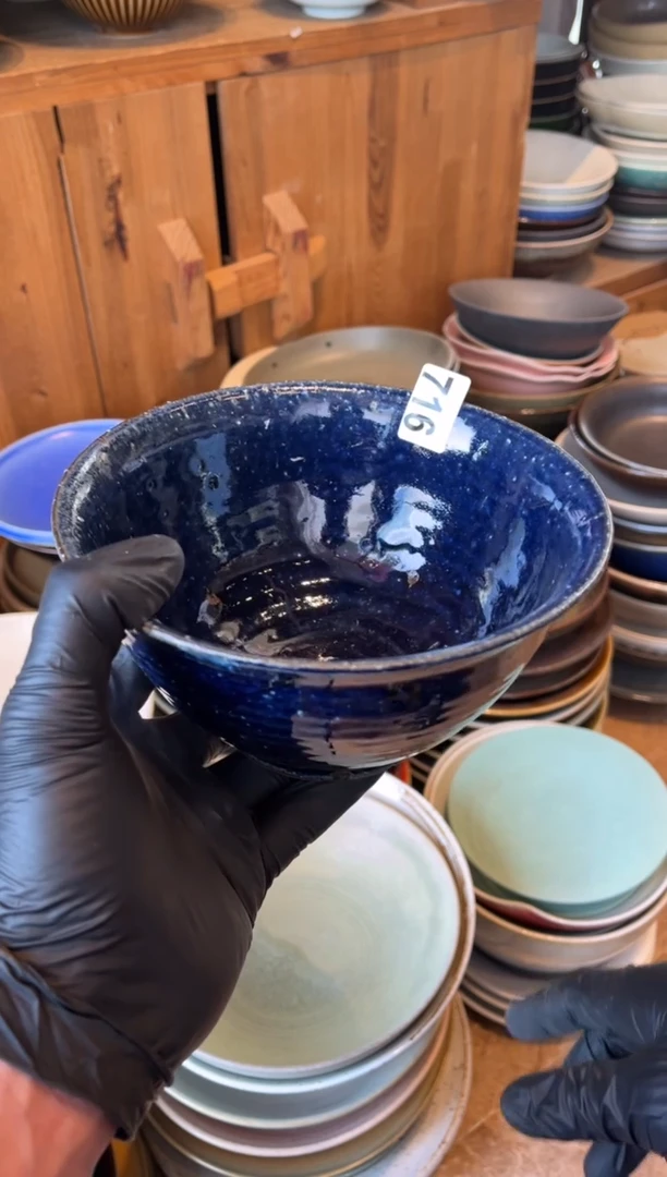 【闪购商品】瓷片716 微瑕粗陶长生蓝手工碗1个