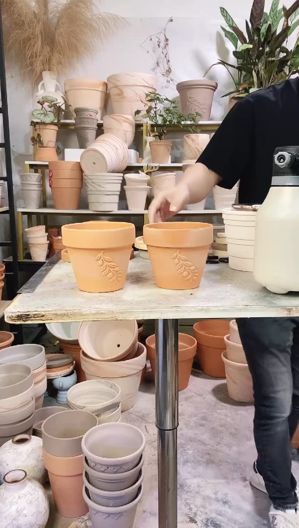 瑕疵无售后14*13红陶浮雕 2盆无托