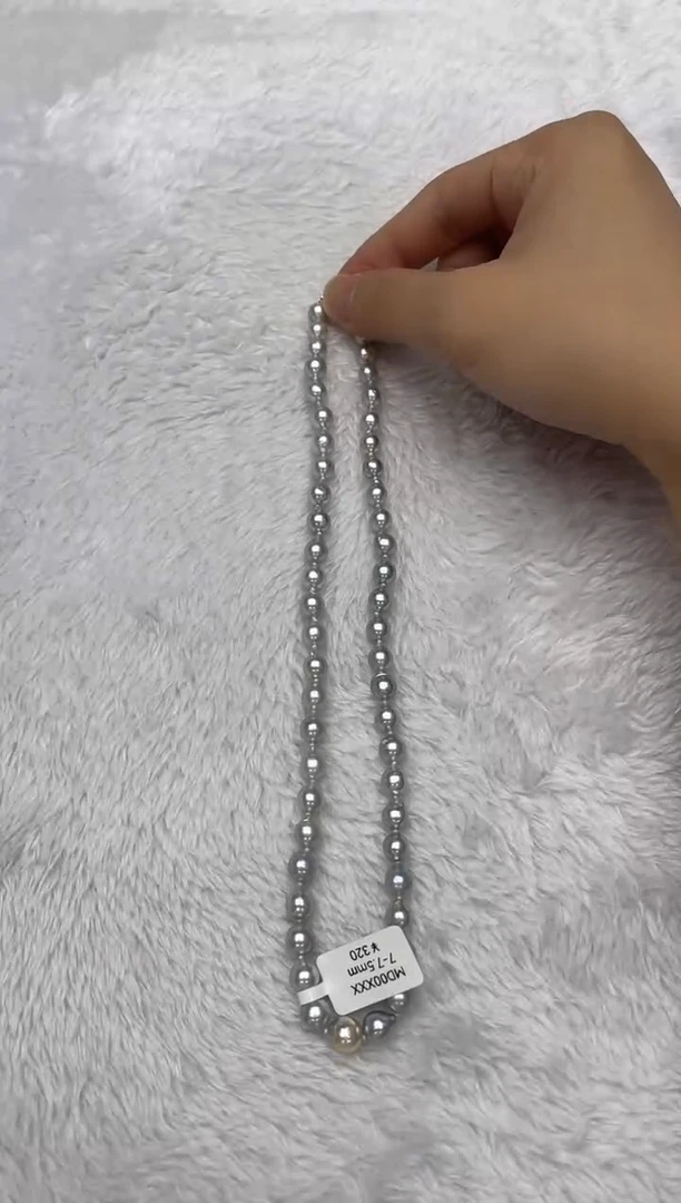 海水珍珠银S925镶嵌项链AK真多麻7-7.5mm