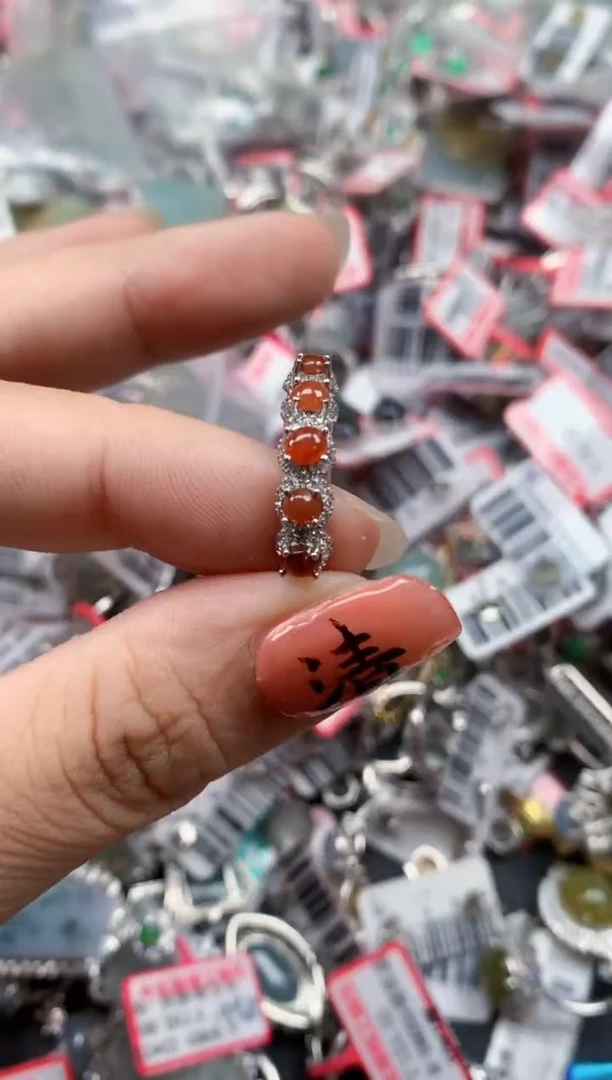 银S925镶嵌戒指翡翠天然A货缅甸翡翠