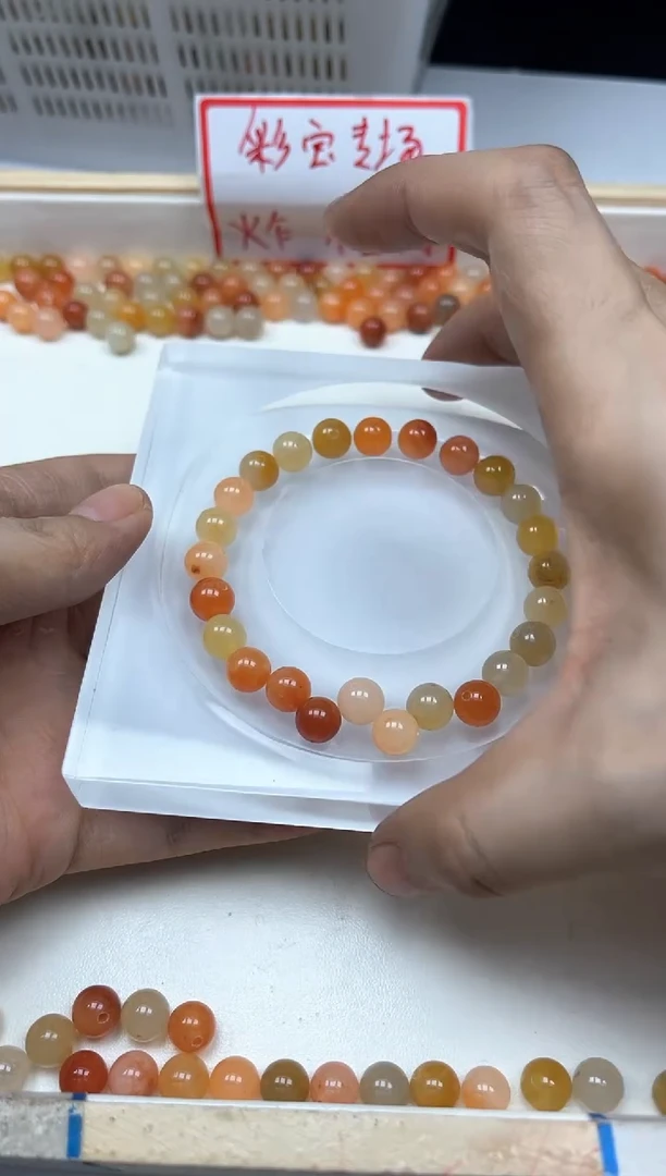 石英质玉散珠未镶嵌B410 三彩金丝玉8mm30颗7.5元