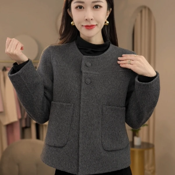 双面长羊毛大衣女短款成熟气质小个子显瘦小香风新款羊毛双面外套