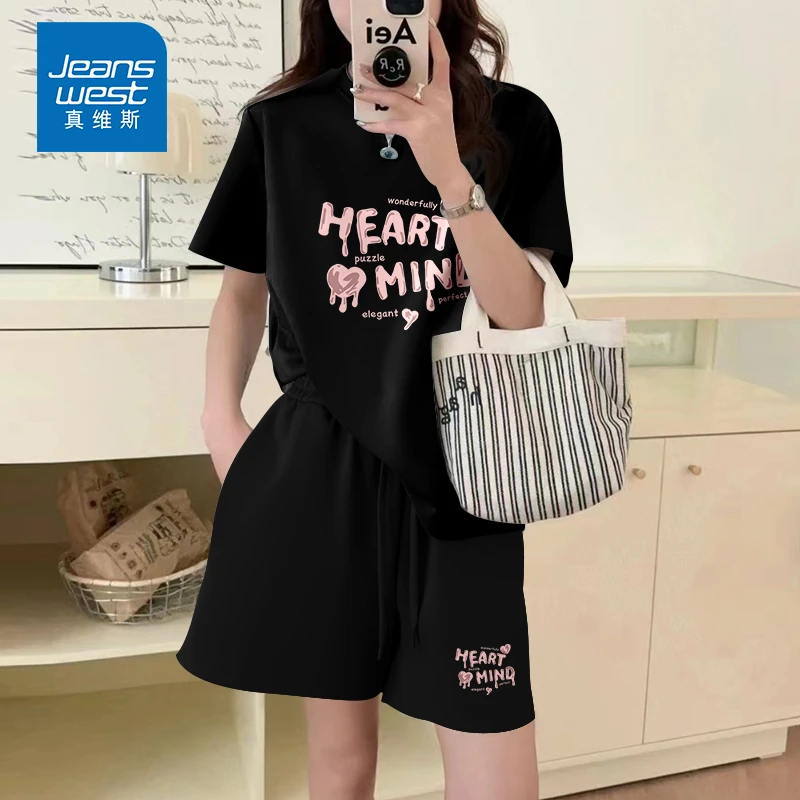真维斯纯棉套装女夏装小个子上衣休闲两件套短裤t恤一整套潮显瘦
