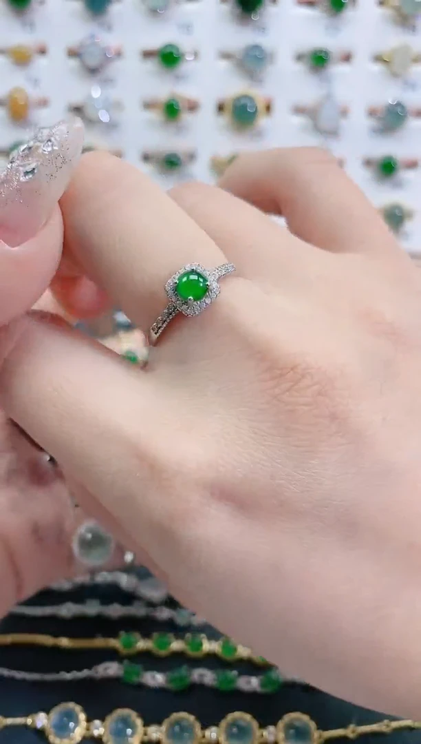 银S925镶嵌戒指翡翠天然翡翠