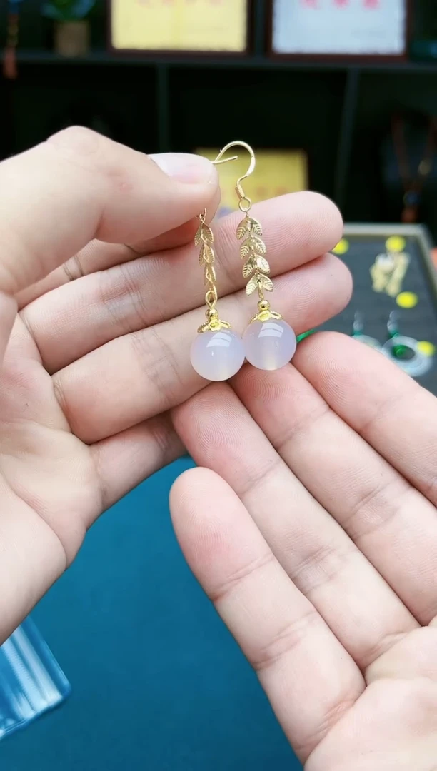 【闪购商品】玛瑙/玉髓耳钉银S925镀金镶嵌915000