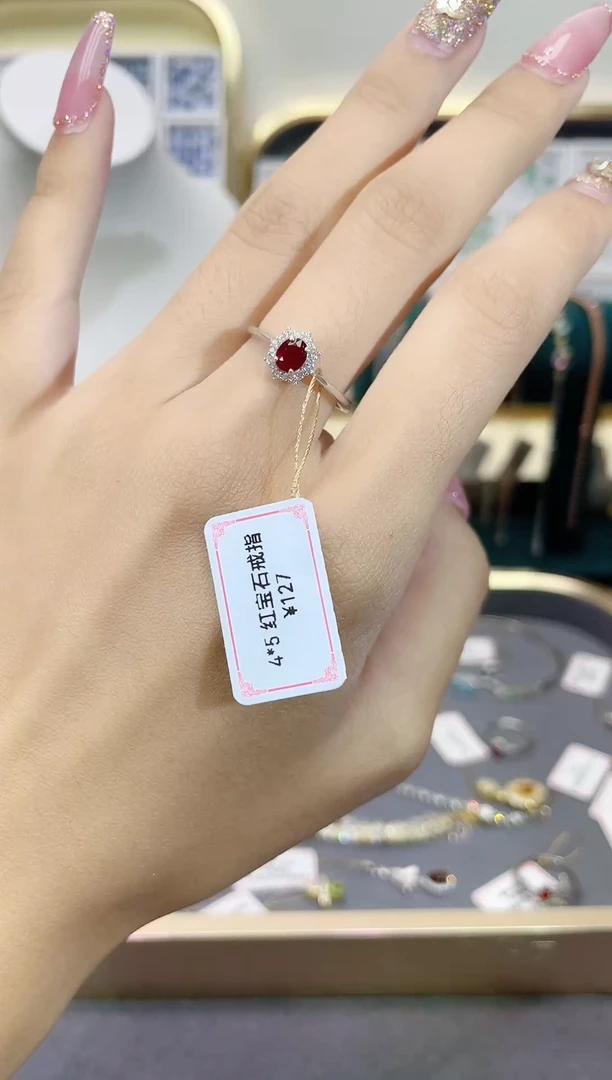 红宝石戒指银S925镶嵌天然宝石