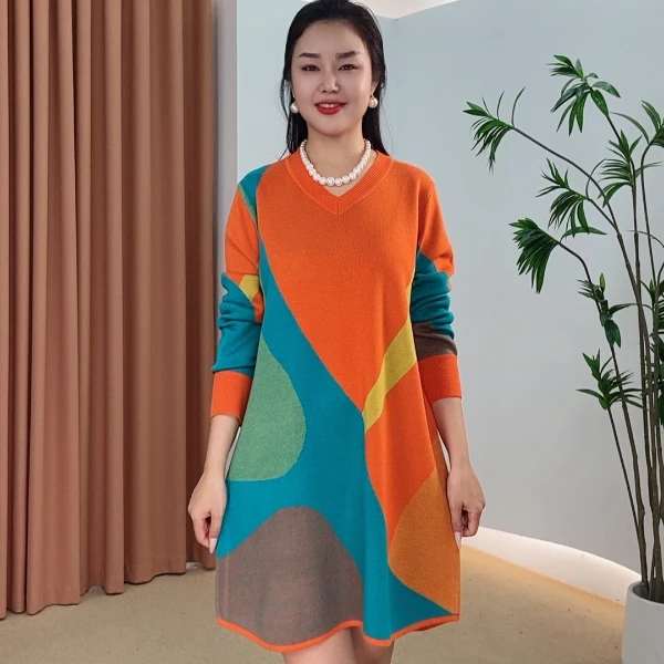 474针织时尚女士网红秋冬提花百搭休闲打底加厚女装连衣裙