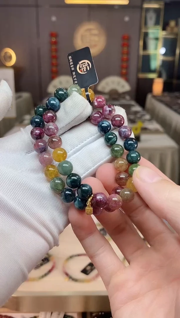 未镶嵌老矿碧玺彩虹单圈手串8mm+碧玺xion多样性发一条