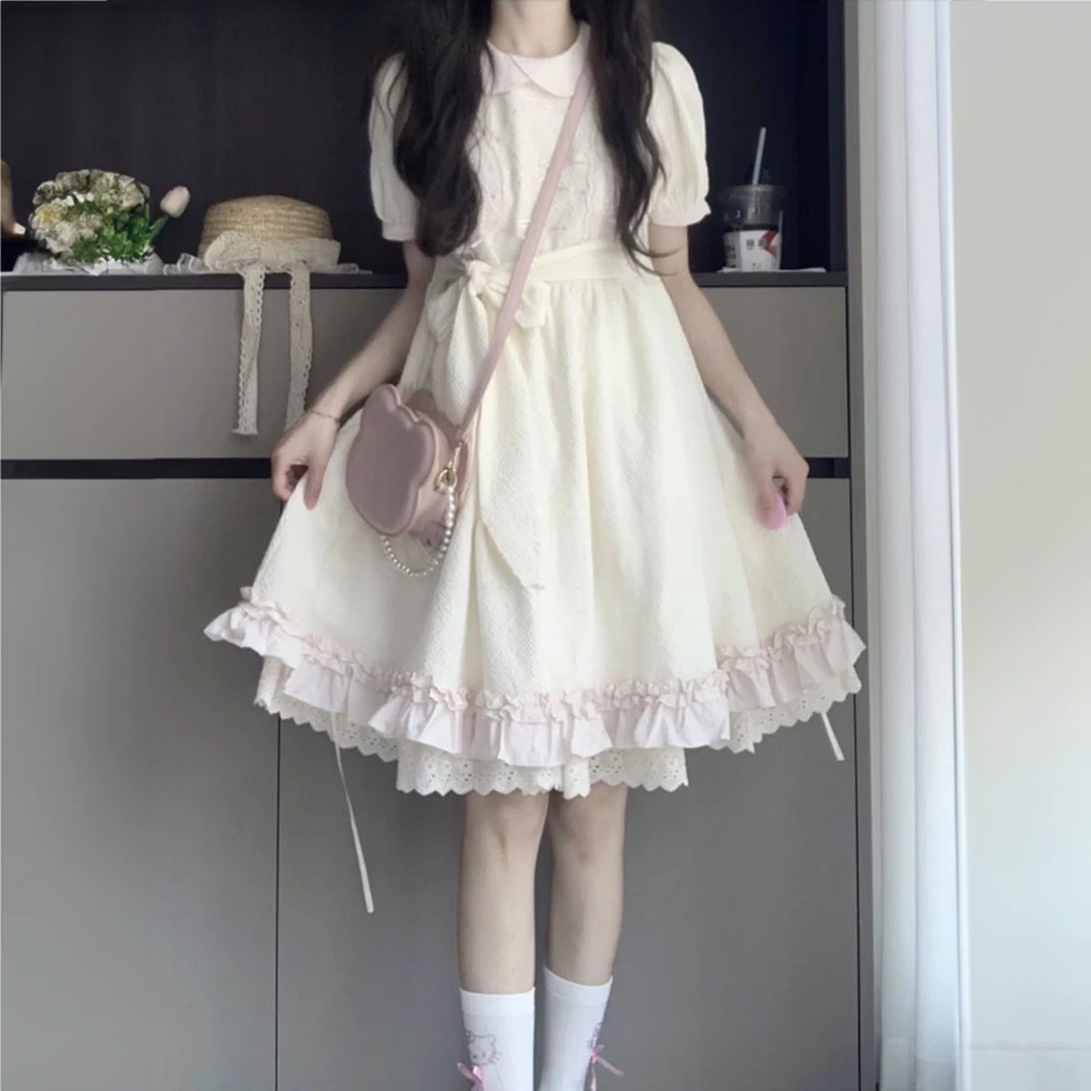 女大童初中生娃娃领连衣裙夏季小清新女孩学院风甜美可爱公主裙子