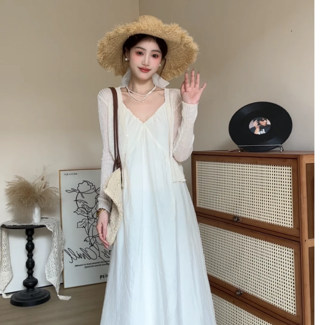 2025BX夏季法式小众韩版吊带中长裙新款v领小性感气质连衣裙