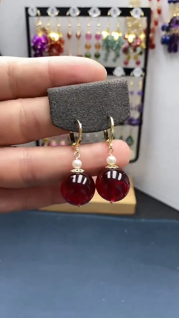 【闪购商品】血珀耳饰银S925镀金镶嵌尺寸16mm耳扣07