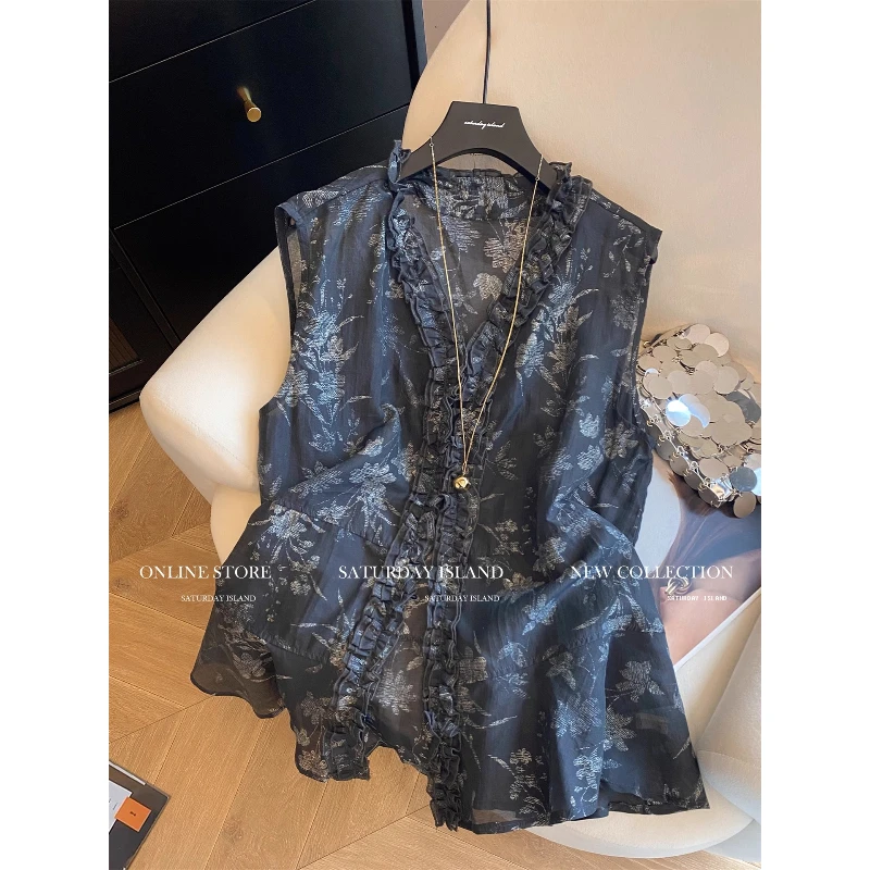 2025新款夏季时尚洋气圆领小众碎花无袖背心女气质宽松显瘦上衣