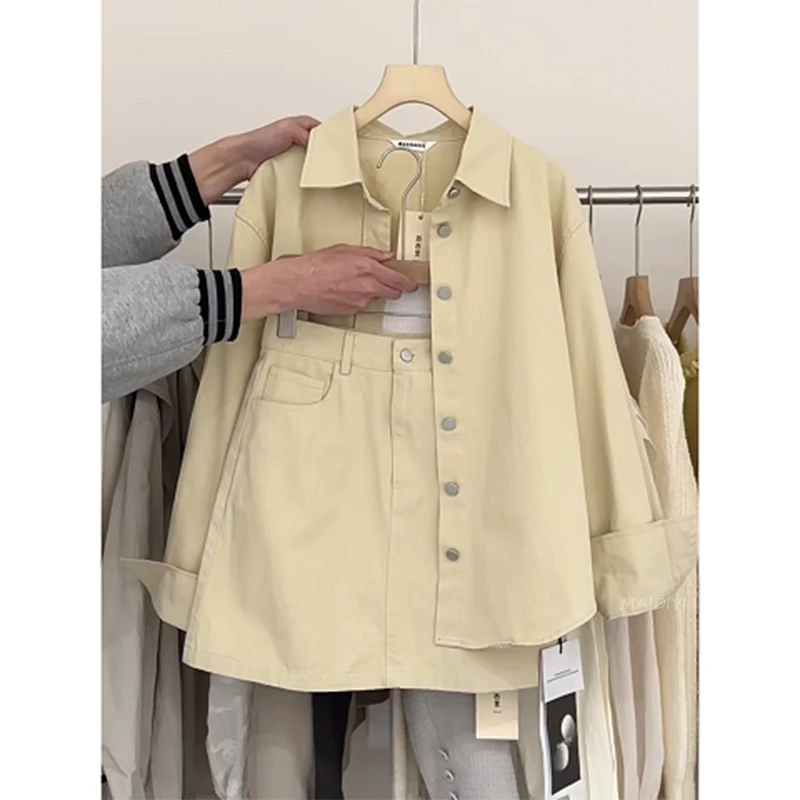 春季温柔系穿搭女2025新款韩版百搭吊带宽松外套显瘦半身裙三件套