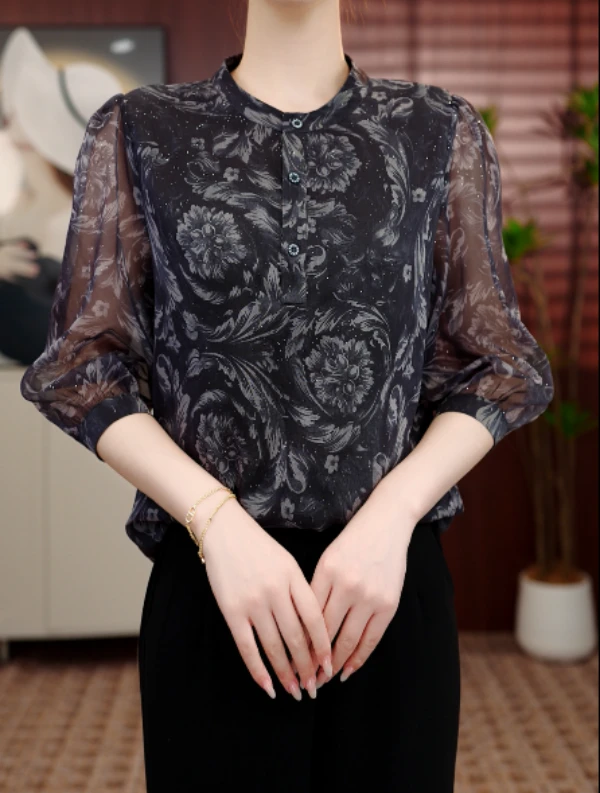杭州专柜2025新款高贵优雅气质感减龄小衫E-3004