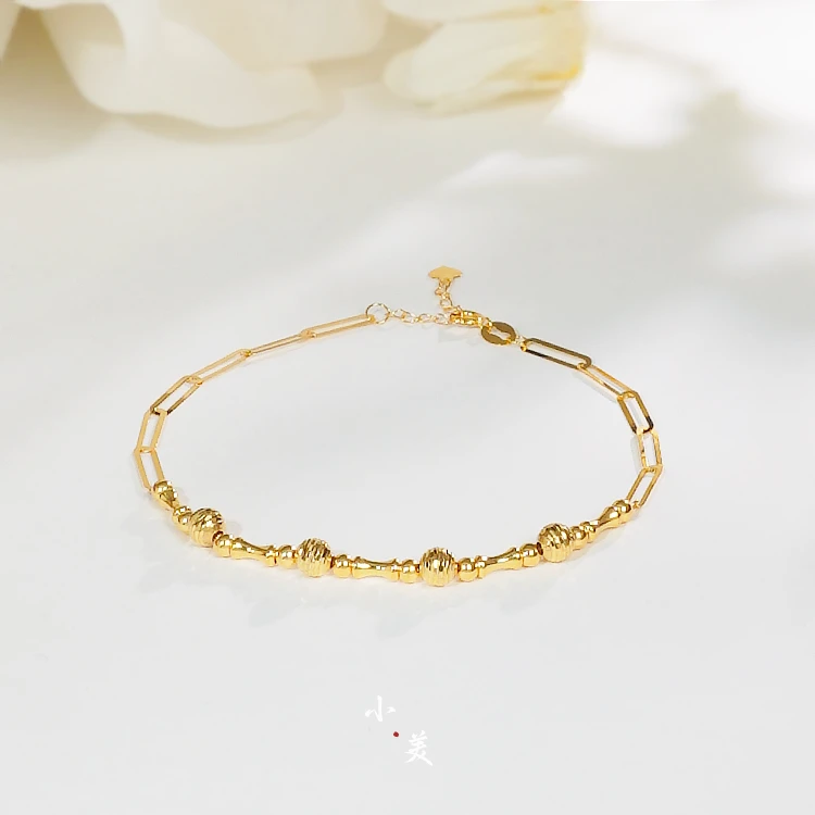 18K金镭射竹节环环相扣手链G9894