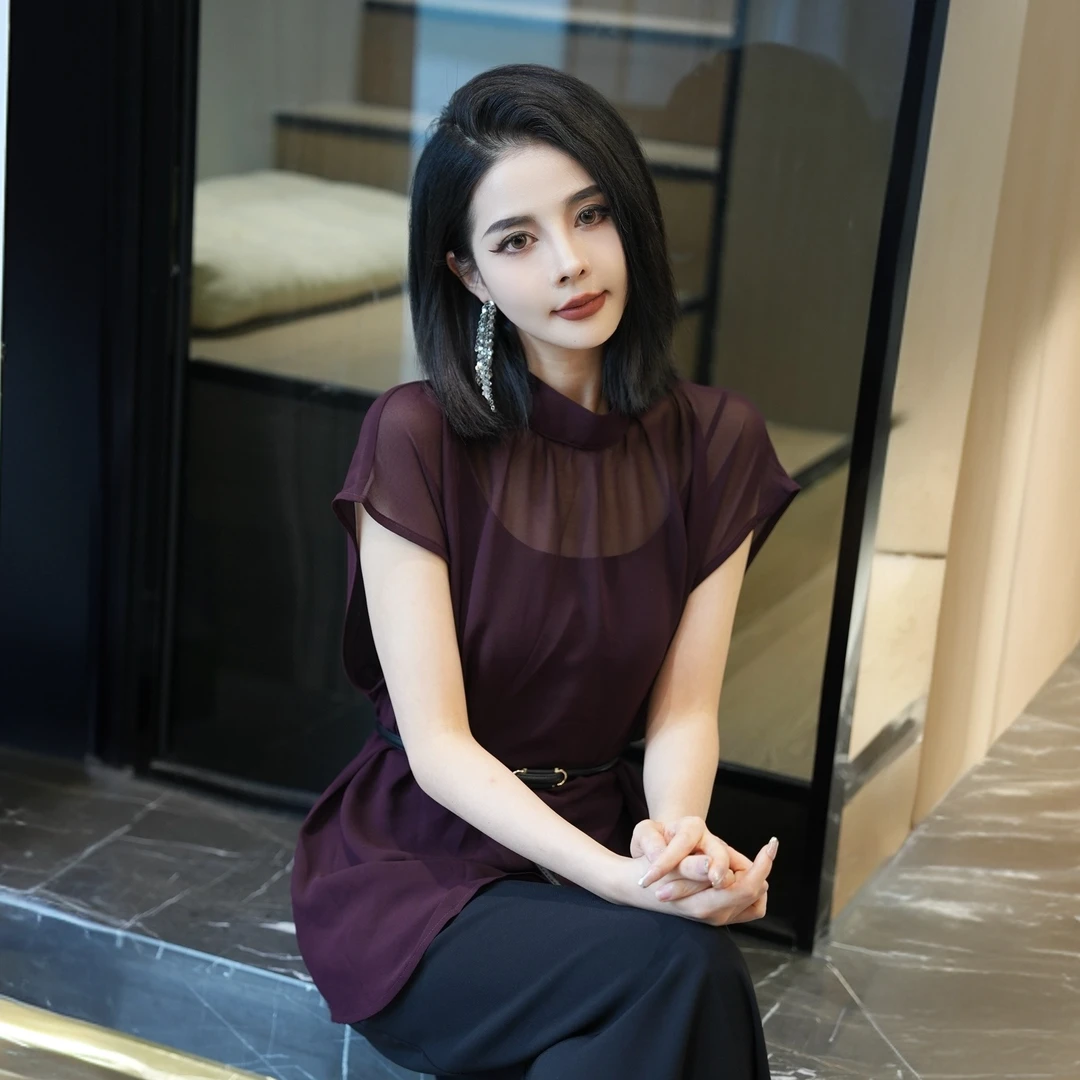 POPULARYW【夏山如碧】Z·R上品屋 包袖印花设计感微透夏季衬衫上衣