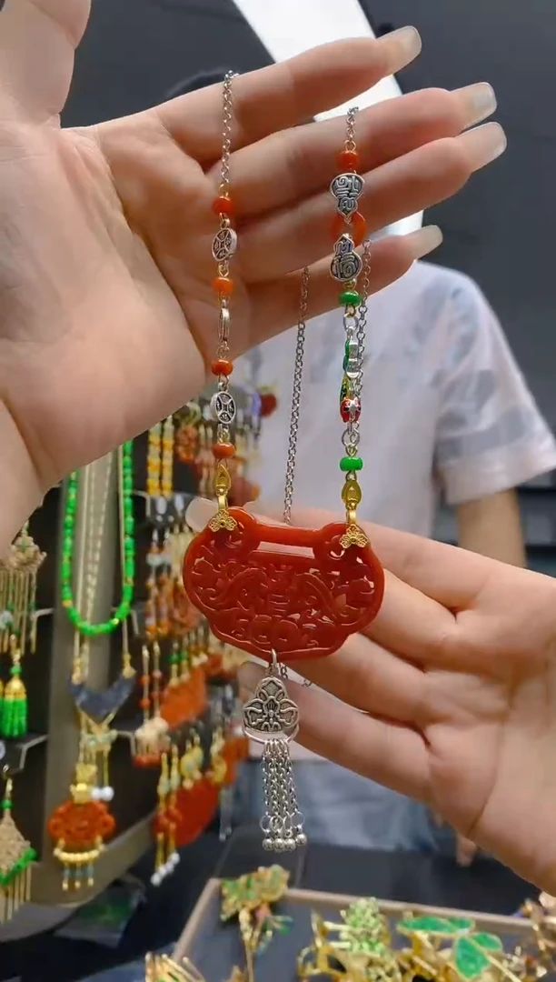 翡翠银S925镶嵌耳饰495翡翠锁骨链