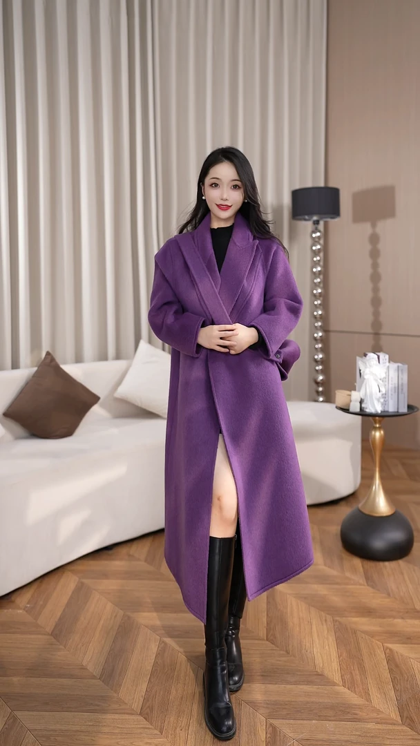DYD9023 双面羊毛大衣毛呢外套女中长款绵羊毛2025秋季新款气质
