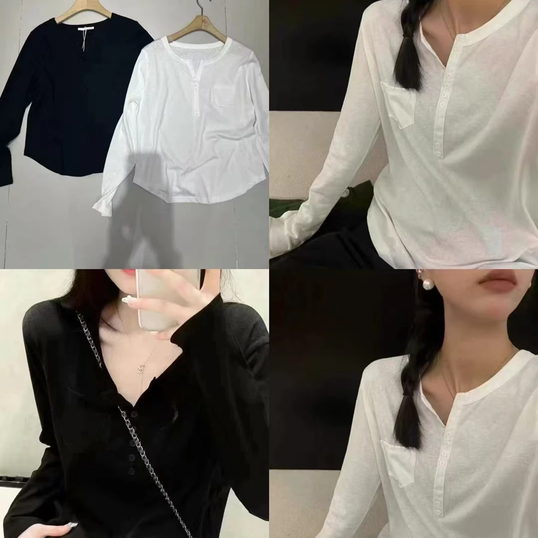 老李生活馆v领纽扣打底衫