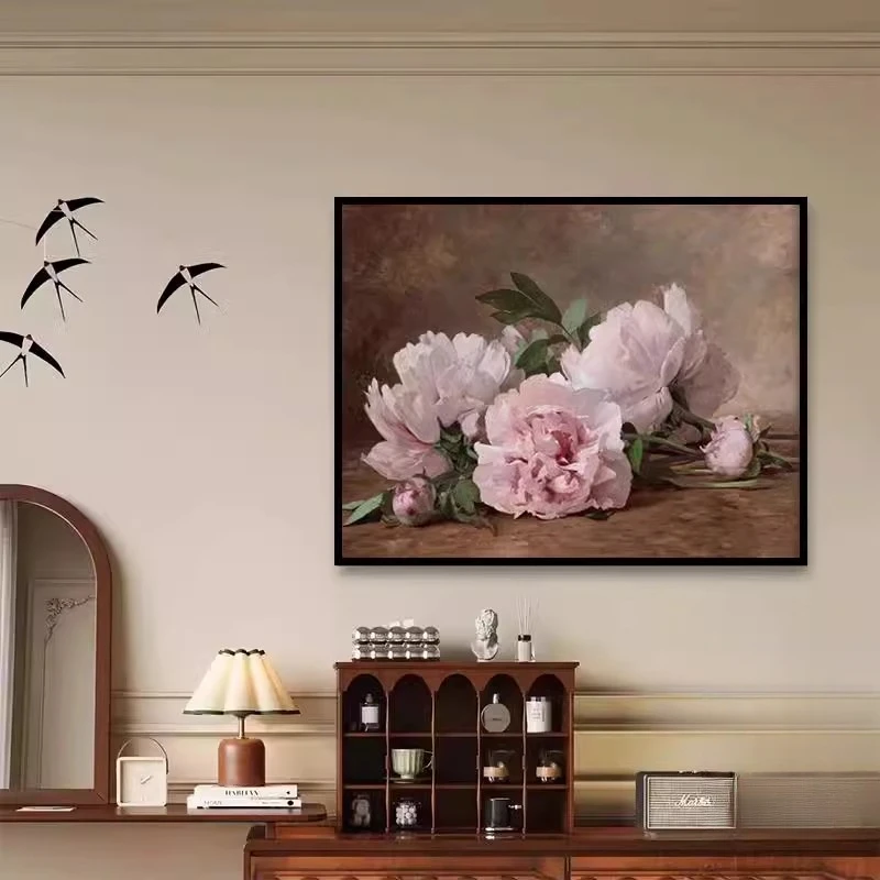 牡丹客厅玄关卧室壁画墙上主卧床头餐厅背景墙壁挂画装饰画画