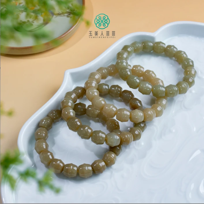 石惑珠宝%和田玉单圈手串约11*12mm%多样性发一