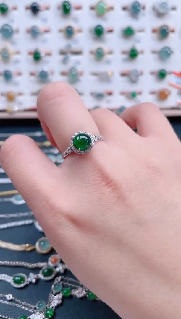 银S925镶嵌戒指翡翠天然翡翠