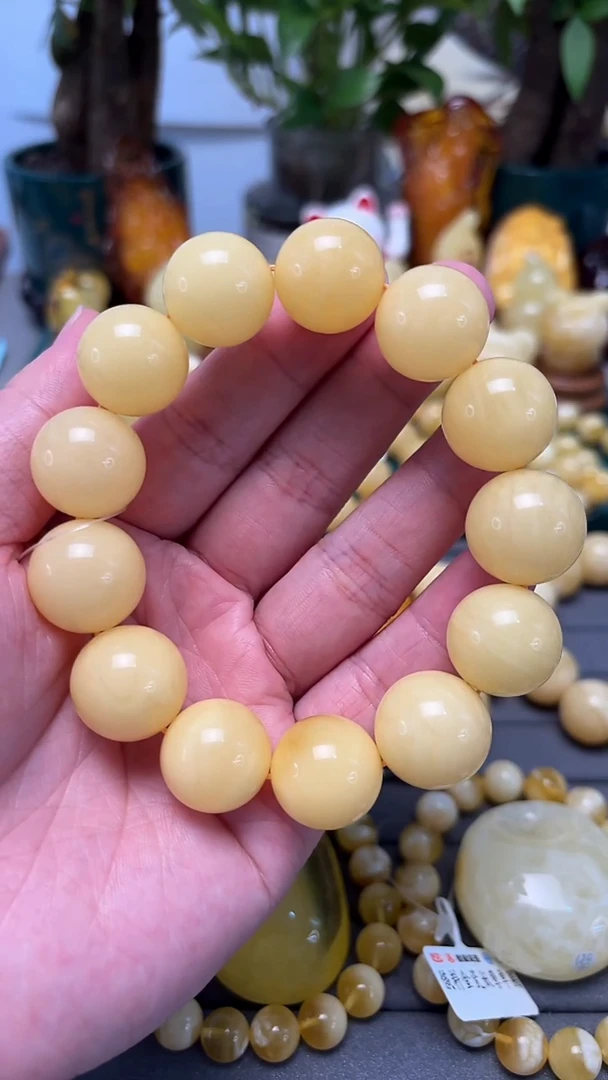 手串蜜蜡未镶嵌p35精品白花蜡单圈 45.73克 18mm