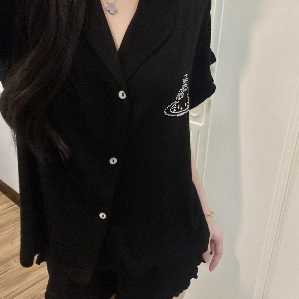 【法式轻奢风】高级感时尚睡衣女款爆款2025新款烫钻短袖家居服套装