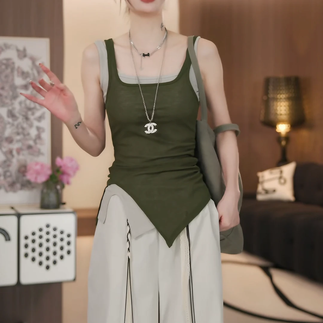 2025夏季新款气质真两件套背心无袖t恤通勤百搭上衣女LK2503535