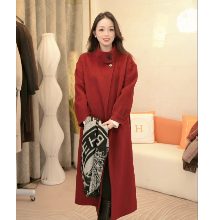 琼姐精选【香榭乐章】冬季新款气质时尚羊毛中长款翻领毛呢大衣81