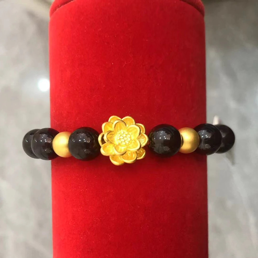 足金  金珠莲花+玛瑙手串  足金999   1.71g非质量问题不退不换