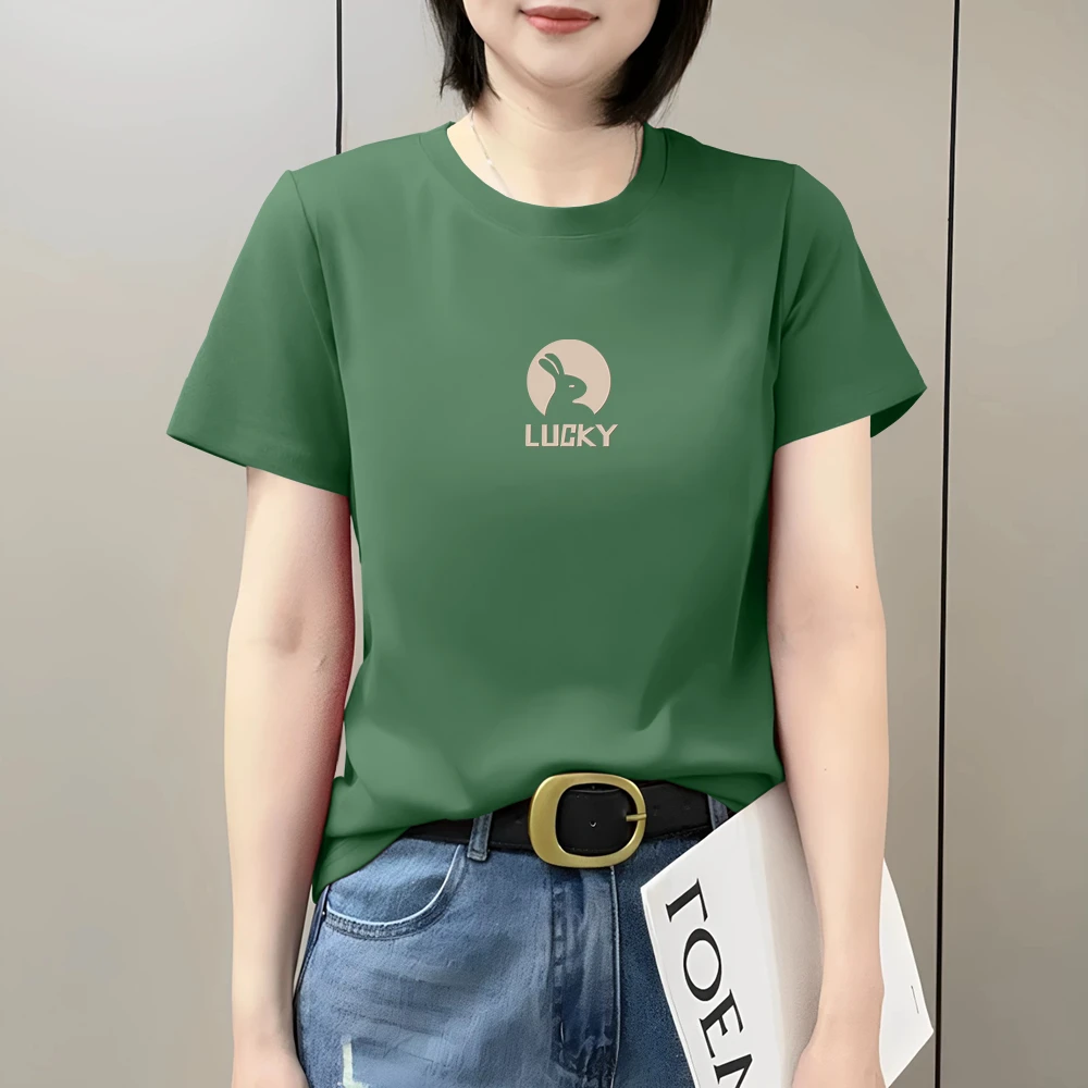 印花时尚显瘦百搭休闲2025新款夏季短袖t恤女士宽松大码圆领上衣
