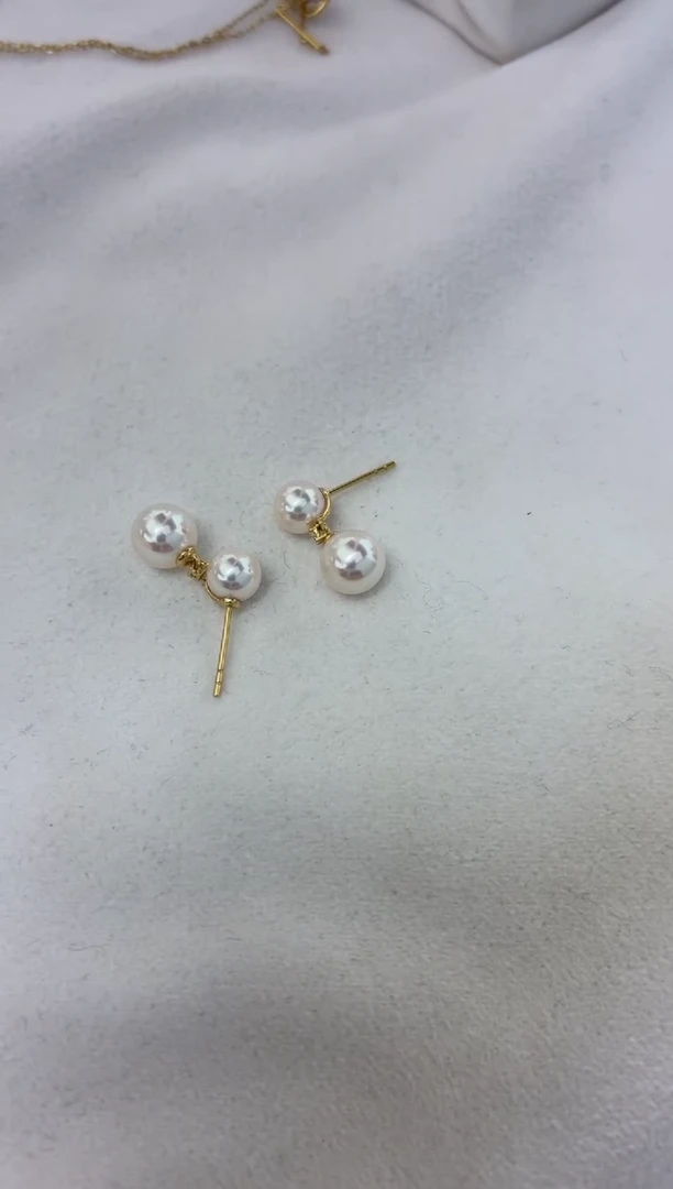 18K金镶嵌耳饰海水珍珠双珠耳环6.5-7.5