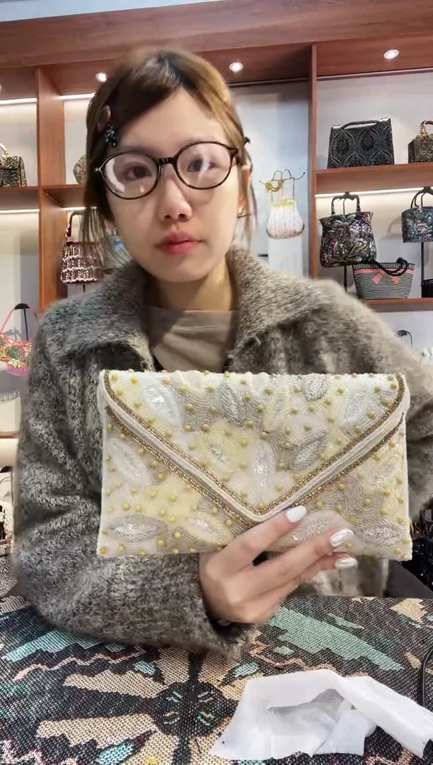 织物36号（多色可选）手工珠珠包包腋下斜跨包手拿包手提晚宴包