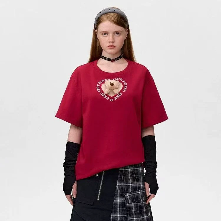 【合器里专属】13D 25早春新款爱心镂空短袖甜酷高级感宽松圆领T恤